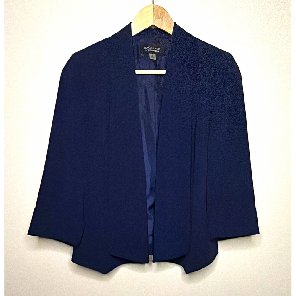 Black Label by Evan-Picone Womens Navy Open Front Lined Jacket 3/4 sleeves Sz 4